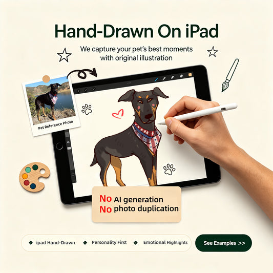 Personalized Hand Drawn Pet Portrait | Custom Pet Memorial Gift | Digital Download or Framed Art | No AI