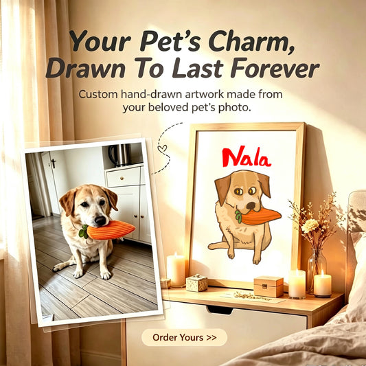 Personalized Hand Drawn Pet Portrait | Custom Pet Memorial Gift | Digital Download or Framed Art | No AI