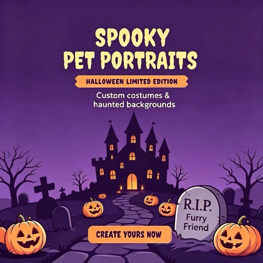 [LIMITED EDITION] Custom Halloween Pet Portrait – 100% Hand-Drawn Spooky Digital Art | No AI