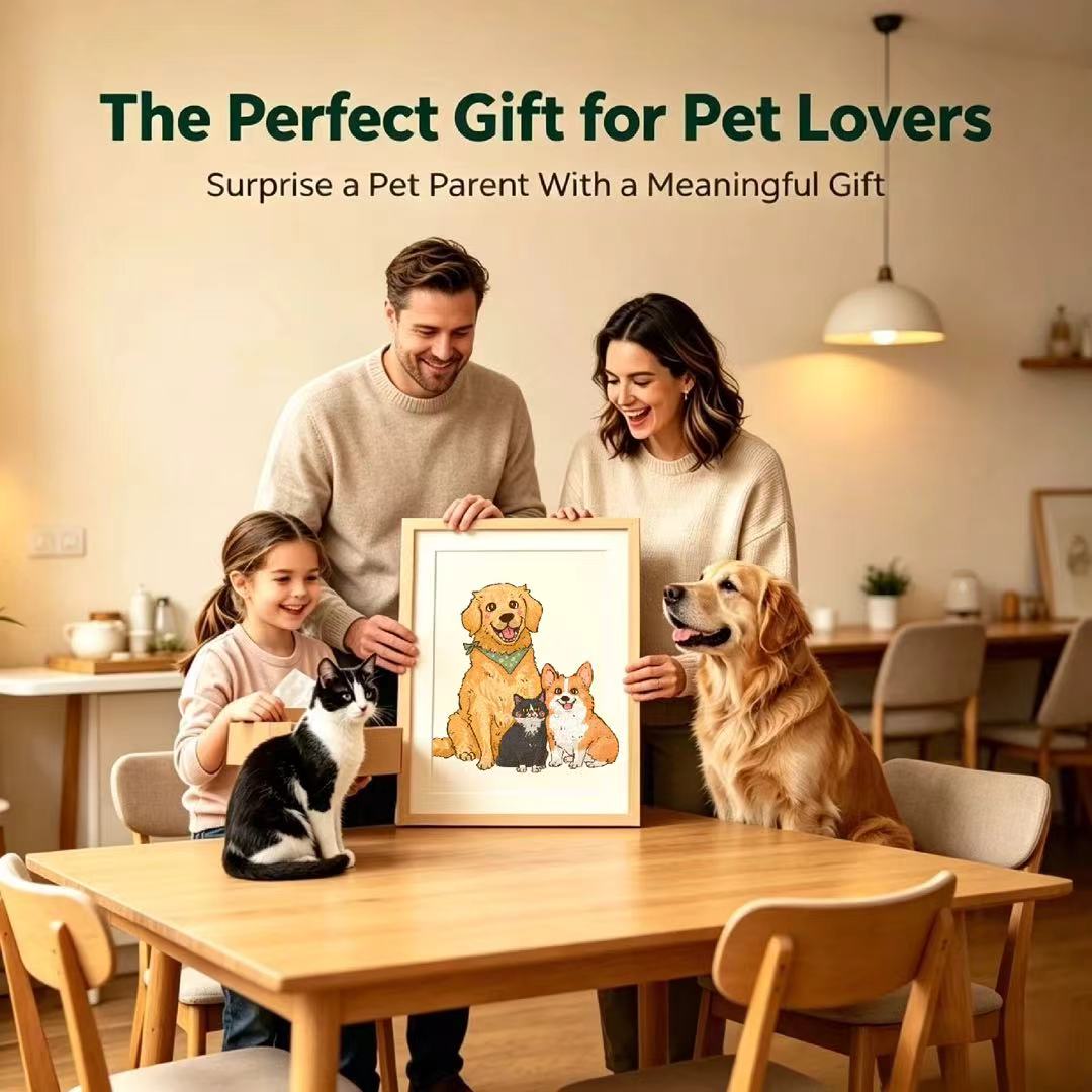 Custom Multi-Pet Portrait Together in One Drawing | Personalized Hand-Drawn Pet Memorial Gift | Digital or Framed | No AI