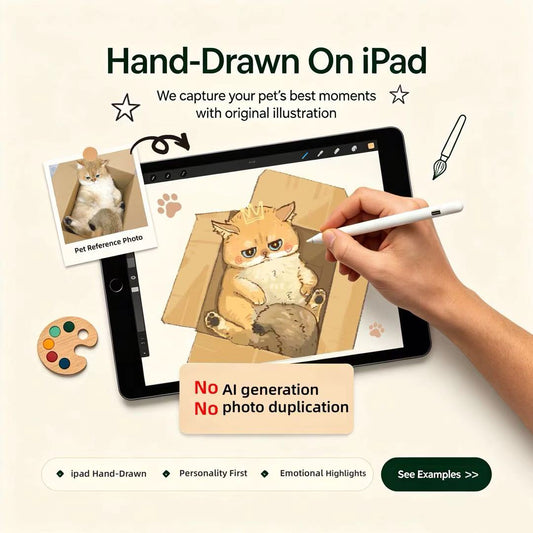 Personalized Hand Drawn Pet Portrait | Custom Pet Memorial Gift | Digital Download or Framed Art | No AI