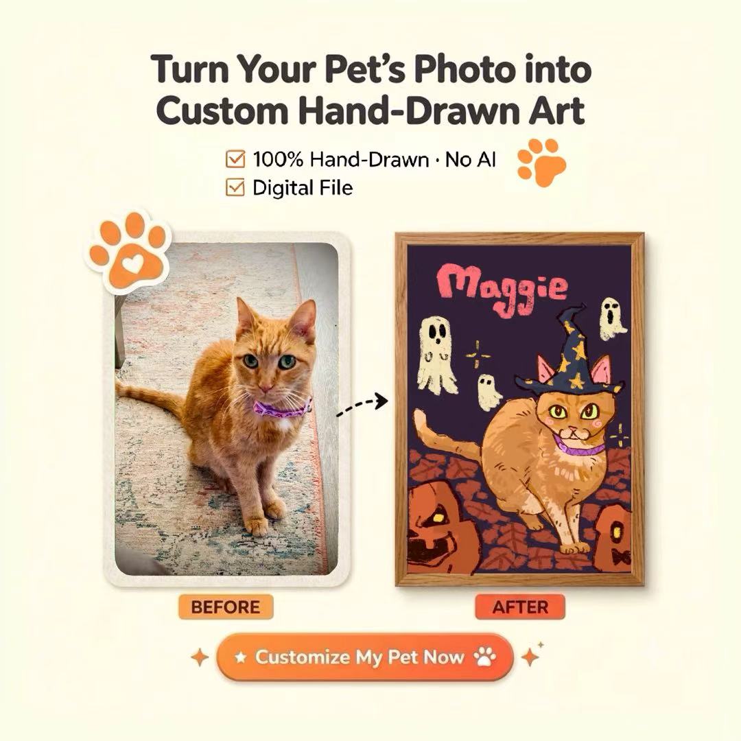 [LIMITED EDITION] Custom Halloween Pet Portrait – 100% Hand-Drawn Spooky Digital Art | No AI